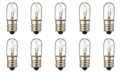 Box of 10 Bulbs 15T4 Light Bulb, 15 Watt 130V, T4, Candelabra E12 Base, 15W