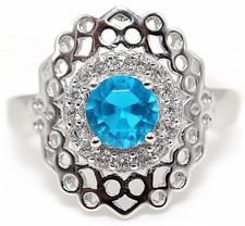 1CT Blue Topaz  White Topaz 925 Solid Sterling Silver Ring Jewelry Sz 9