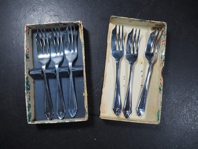 6 Vintage Sheffield versilberte Gebäckgabeln in herrlicher Weihnachtsbox