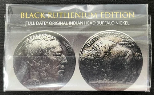 1936 BLACK RUTHENIUM Original Indian Head Buffalo Nickel with COA