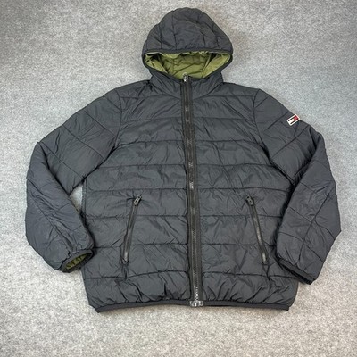 Tommy Hilfiger Jacke Mantel Herren Large Schwarz Puffer Kapuze Gesteppt