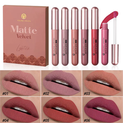 6er Set Antihaft Tasse Flüssiger Lippenstift, Langanhaltender Lipgloss Geschenkbox - Matt 