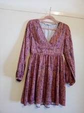 Zara Plunge Front skater Dress Size M pink multi aztec animal print plisse