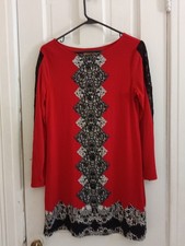 Valerie Stephens Size S Red Black Long Sleeve Tunic Work Dress B4