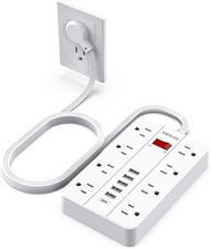 Power Strip with USB,Surge Protector Flat Plug 8 Widely 5FT, White