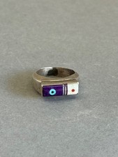 Vintage Navajo Sterling Silver Stone Inlay Ring. Size 5 3/4