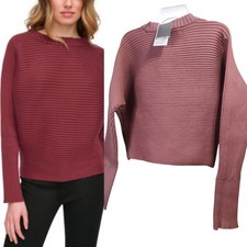 DKNY Jeans Womens Ottoman-Ribbed knit Dolman-Sleeve Sweater Cabernet -Small 89