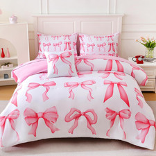 6 Pieces Full Comforter Sets with Sheets Pink Bed in a Bag for Girls,Bow Comfort