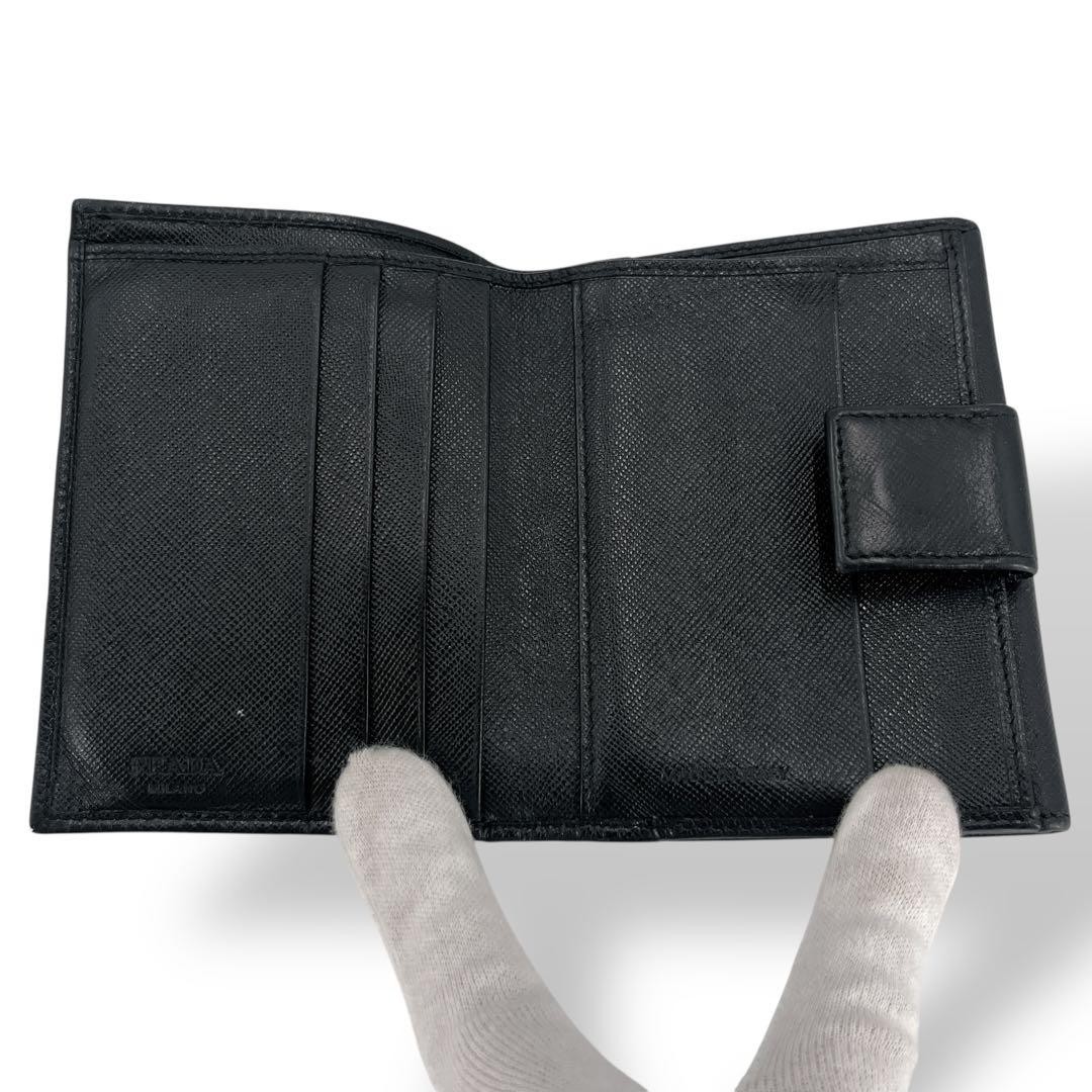 PRADA Compact Wallet Saffiano Triangular Logo Bla… - image 13