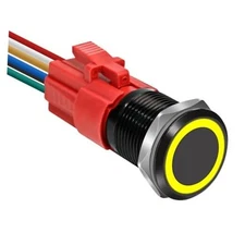 1 Pcs 16mm Latching Push Button Switch with 12V Waterproof Shell Yellow light