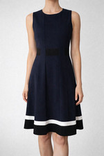 Calvin Klein Blue White Black A-Line Sleeveless Career Dress Size Small