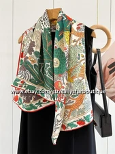 Sallys 100% Silk Wrap Shawl Girl Moon Print Square Scarf Stole Hand Rolled 110cm