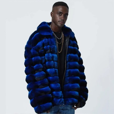 Fashion Mens Real Rex Rabbit Fur Chinchilla Bomber Jackets Winter Fur Overcoats