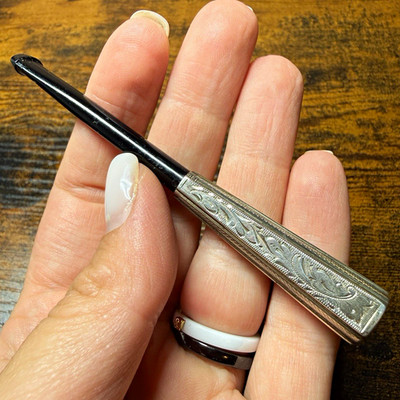Vintage 835 Silver Cigarette Holder Engraved Tobacco Mouthpiece 6g Marked 835