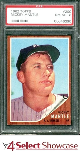 1962 TOPPS #200 MICKEY MANTLE YANKEES HOF PSA 8