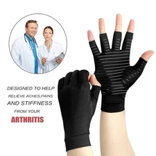 Anti Arthritis Fingerless Copper Compression Gloves Hand Support Pain Relief UK