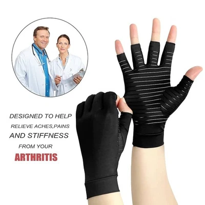 SWIFT WEAR Anti Arthritis Fingerless Copper Compression Gloves Hand Support Pain Relief UK