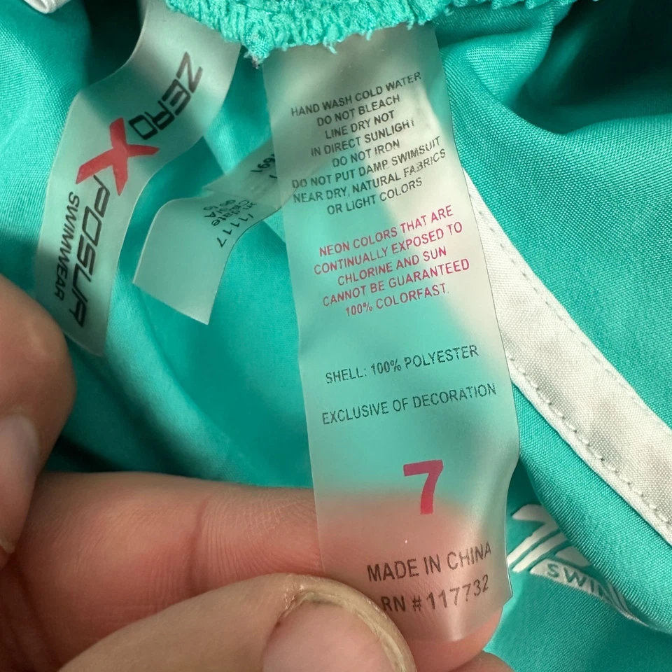 ZeroXposur девочек купальный костюм доска шорты эластичный пояс бирюзовый белый отделки размер 7 - Изображение 4 из 4