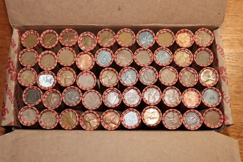 $25 Box Wheat Cents 50 rolls 2500 Coins 1909-1958 & Indian Head all Rolls Sealed
