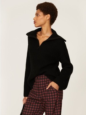 Sweet Baby Jamie Black Half Zip Collared Chunky Knit Wool Blend Sweater Size XL