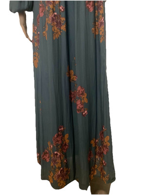 Free People Womens Green Floral Print Fall Boho Maxi Dress Gown Sz XS  Oversized | eBay