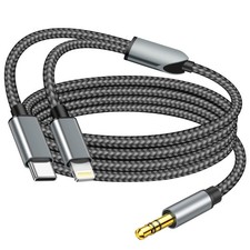 2 in 1 Aux Audio Cable, USB C to 3.5mm Lightning 4FT, Black