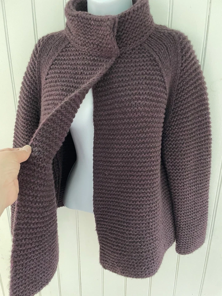 LAFAYETTE 148 Suave Grueso Lana Cachemira Suéter Cárdigan Corto Chaqueta Ciruela 2 Presiones Foto 2 de 4