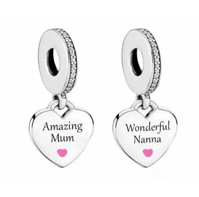 MAMA & NANNA CHARM 2 BOTSCHAFTEN DOPPELSEITIG   ECHT 925 STERLING SILBER