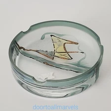 Vintage Transylvania Ashtray Dish Blown Glass Hand Painted Bohemian Signed