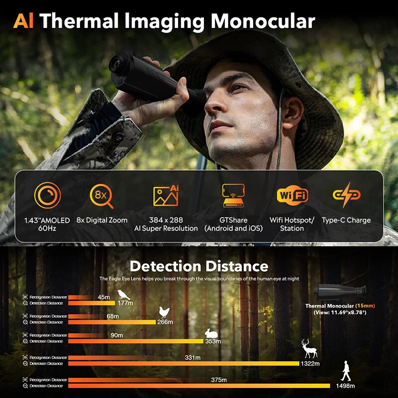 Thermal Imager Hunting Imaging Monocular AI384*288 Night Vision Camera Telescope - image 2 of 4