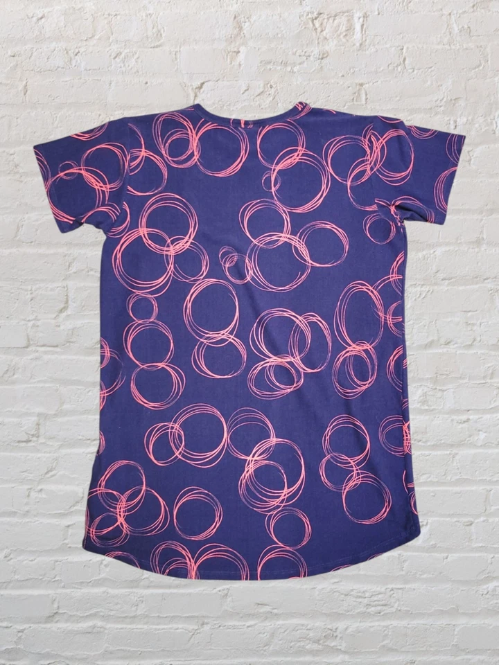 Lularoe Gracie Shirt Girls Size 12  Blue Short Sleeve Top Pink Circle Print SOFT - Image 2 of 4