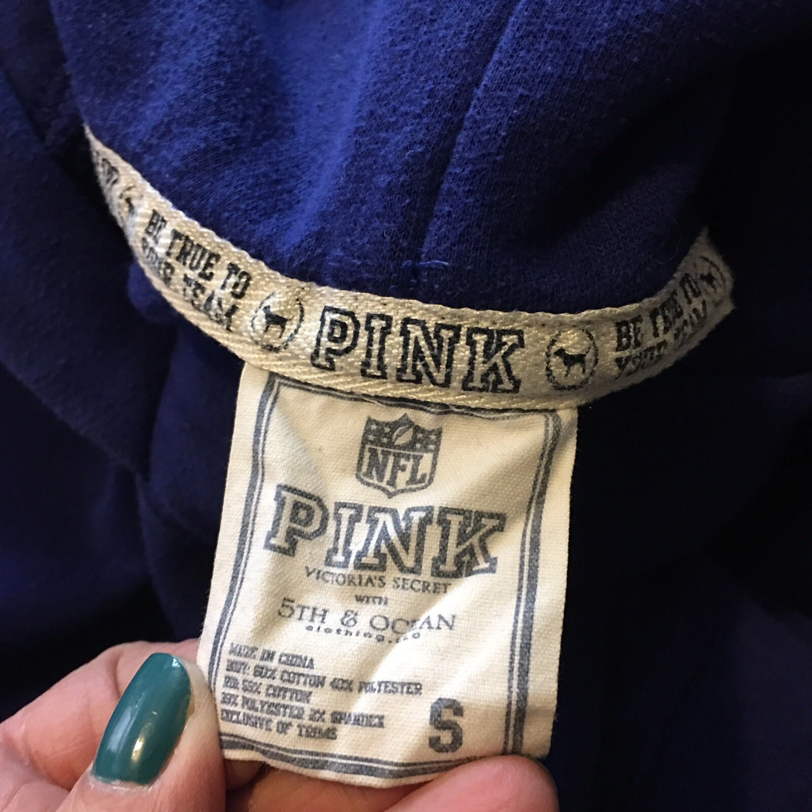 UNDERCOVER Felpa con cappuccio NFL New York Giants donna taglia small blu rosa Victoria Secret tasca