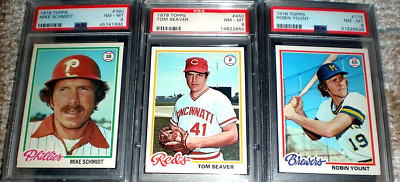 1978 3-(ALL PSA 8 SEAVER + SCHMIDT + YOUNT) NM-MT RAZOR SHARP GRADED CARDS