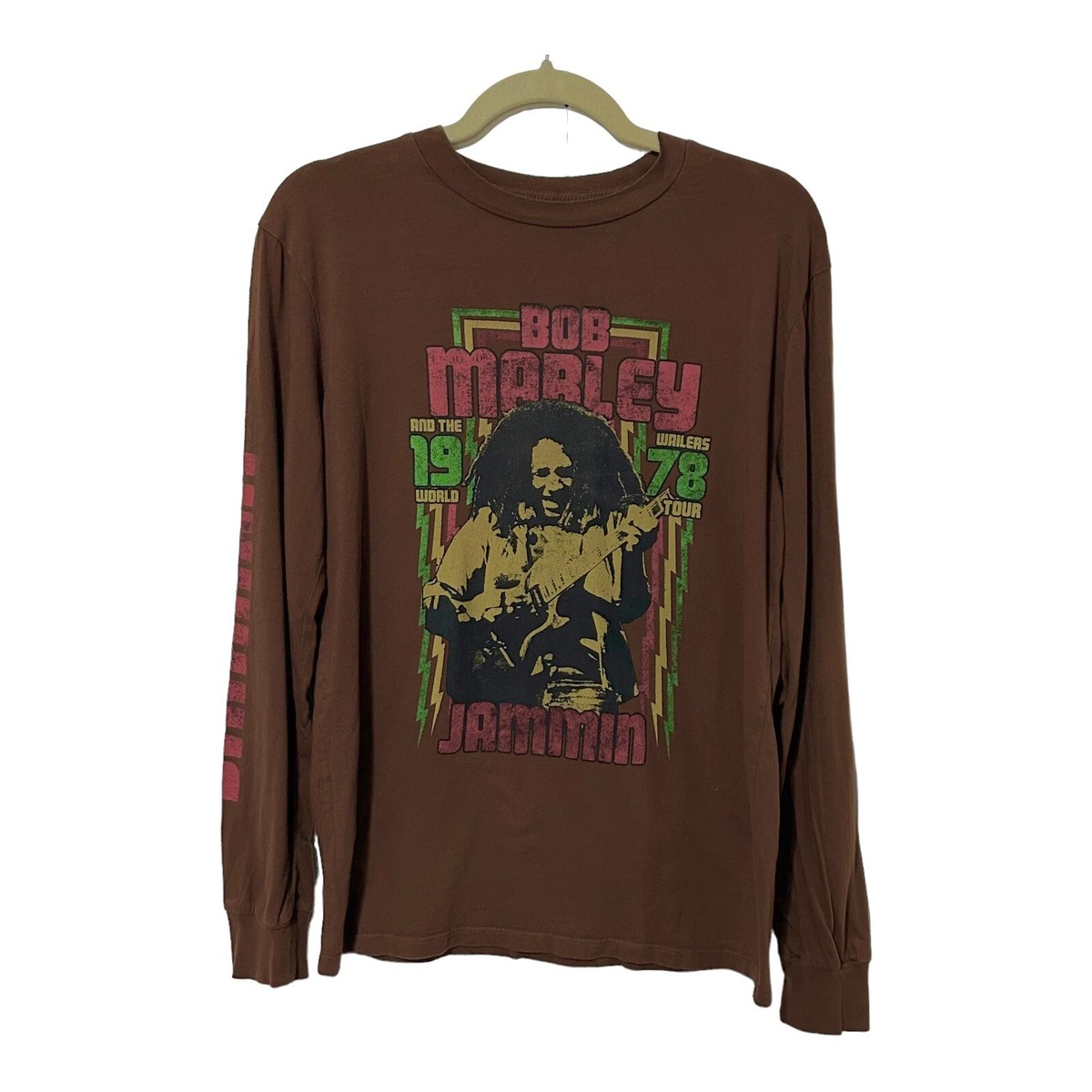 BOB MARLEY ロンT Bob Marley 1978 World Tour Mens T-Shirt S Brown Long Sleeve Jammin