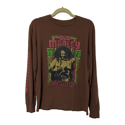 Bob Marley 1978 World Tour Mens T-Shirt S Brown Long Sleeve Jammin