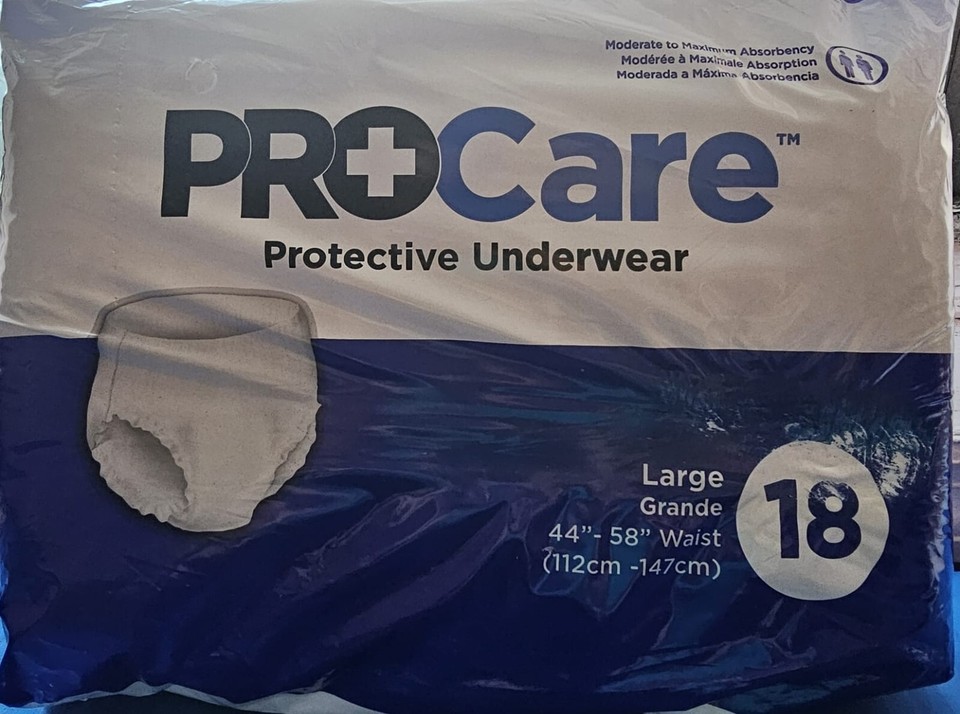 1 PACK OF 18 PROCARE Protective Underwear Adult Diapers Large Waist 44