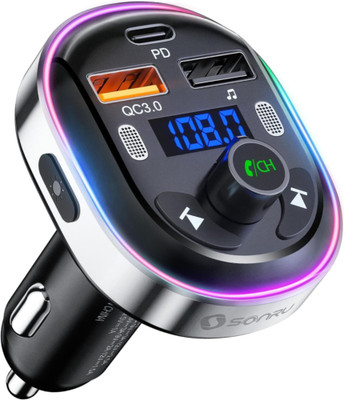 Bluetooth 5.3 FM Transmitter Car Adapter, SONRU [Stronger Dual Mics + Black
