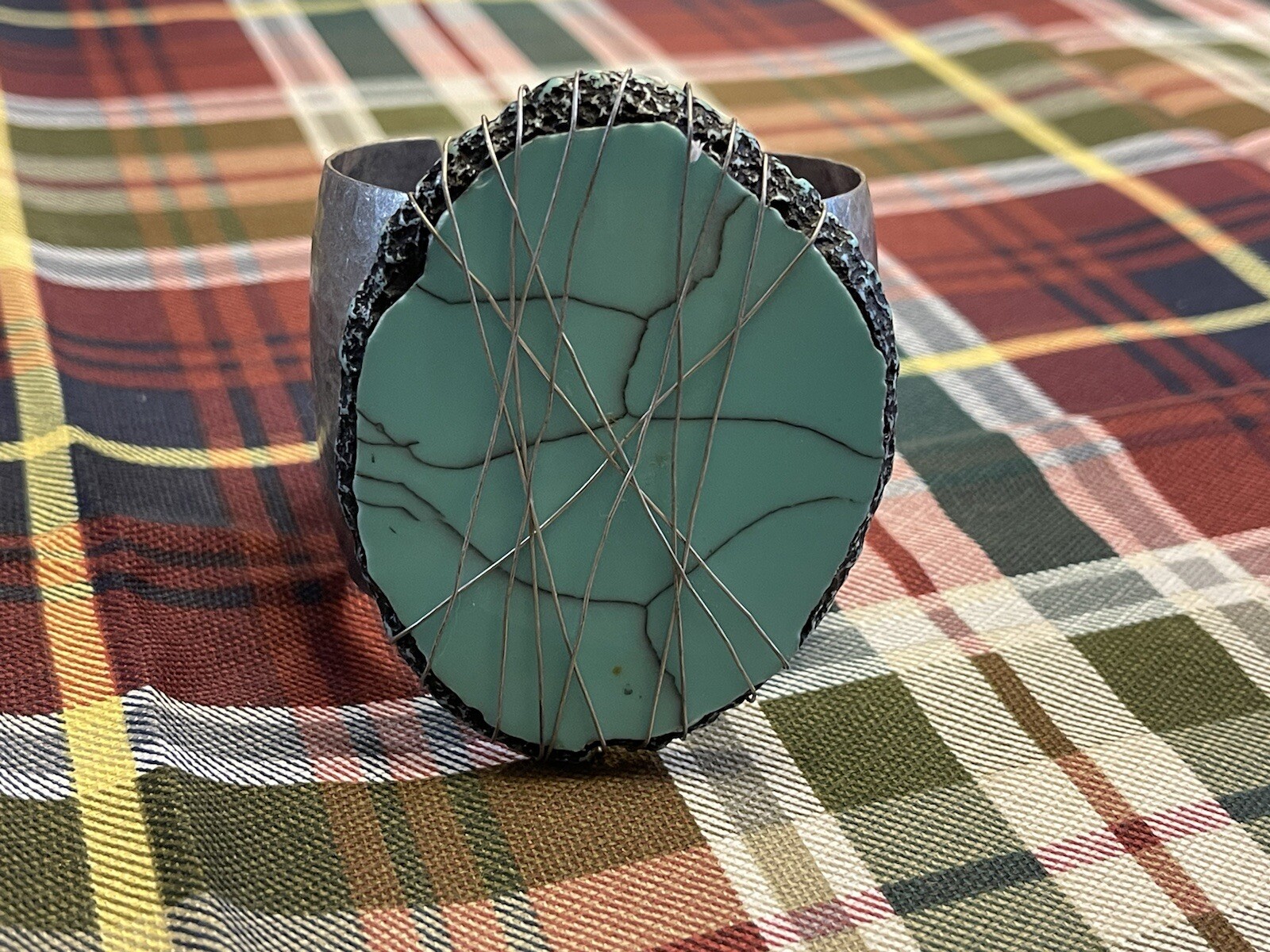 Turquoise Huge Wrapped Wire Statement Cuff Bracel… - image 5