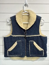 Vintage Denim Sherpa Trucker Farm Vest Mens Size Large Made in USA Scoville Zip