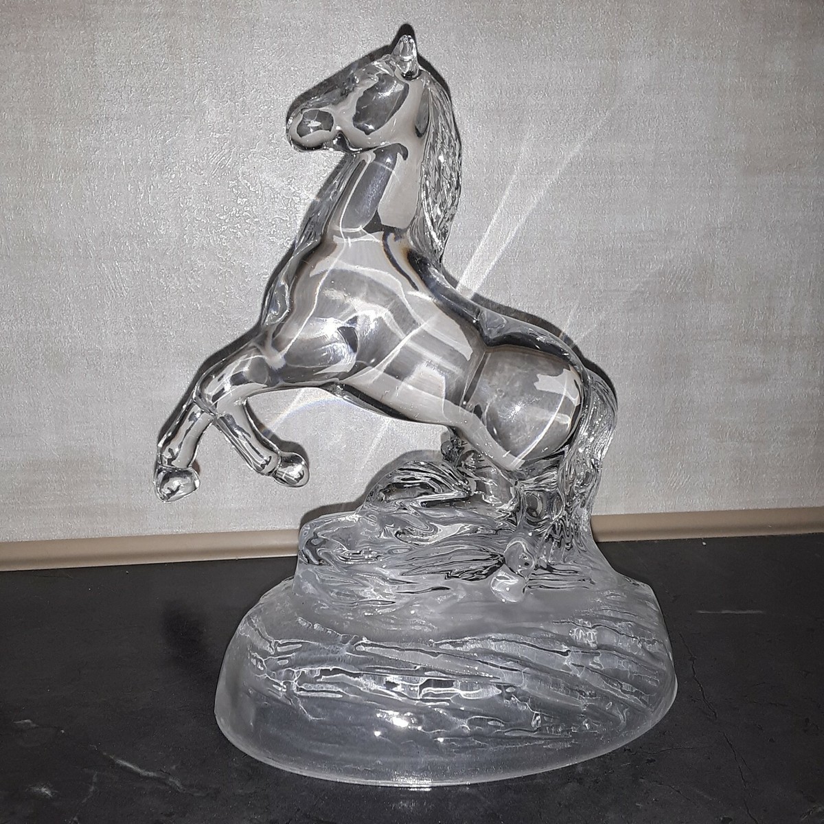 * vintage glass figure ୨୧ * ガラスの リスさん Cristal D'Arques Lead Crystal Glass Rearing Horse Figurine