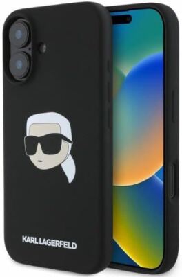 KarlLagerfeld LiquidSilicone Karl Head Case for iPhone 16 Black - KLHMP16SSKHPPLK