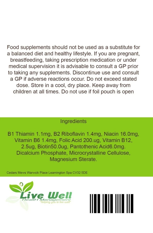 Live Well Vitamin B Complex Tablets with Biotin & Folic Acid B1 B2 B3 B5 B6 B12 - Image 3 of 4