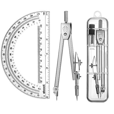 Student Protractor and Compass Set, Student Geometry Math Set, Classic Clear