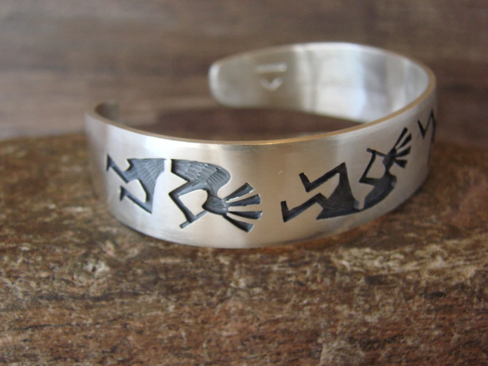 Hopi Indian Sterling Silver Kokopelli Cuff Bracelet - Timothy Mowa - Image 2 of 4
