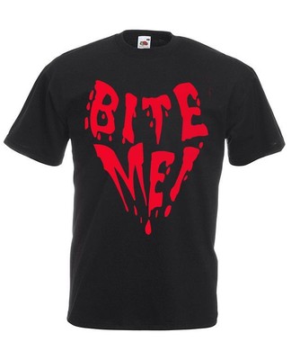 T-Shirt Erwachsene Bite Me Vampir Dracula Zitat Halloween Unisex schwarz