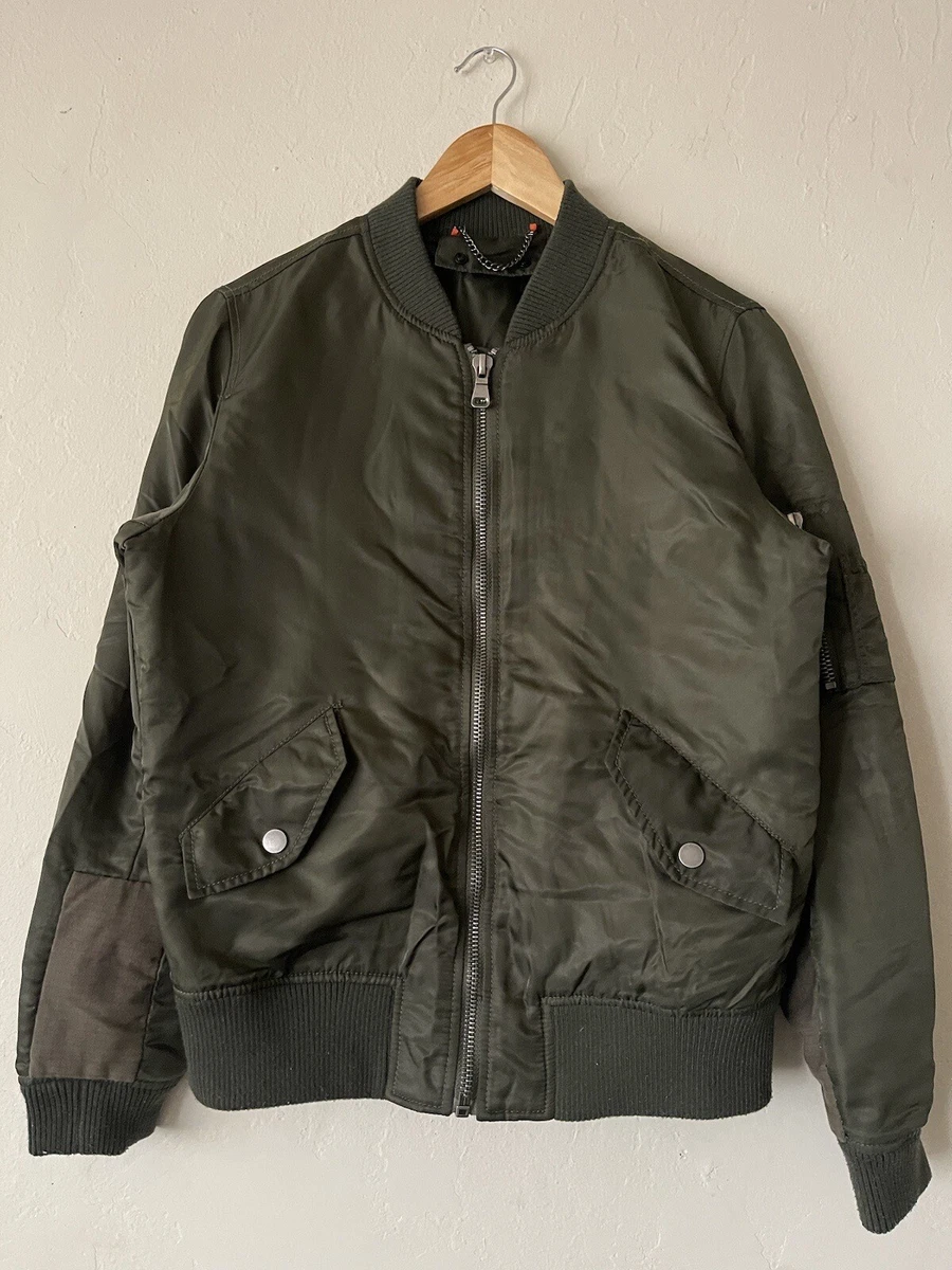Unbranded Patchwork Bomber Jacket Mens Size Small Olive 21x24.5 Boxy Slim