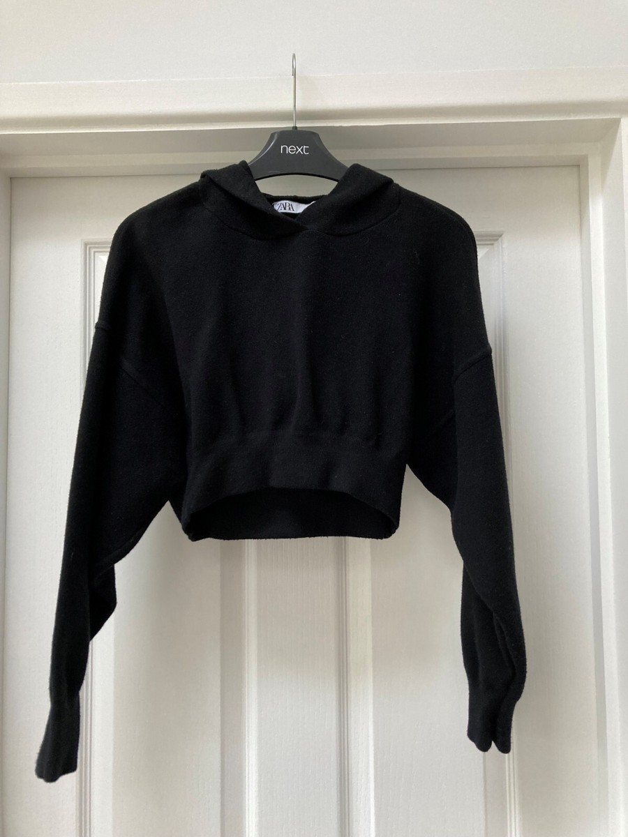 Womens black Zara cropped hooded jumper size S excellent condition