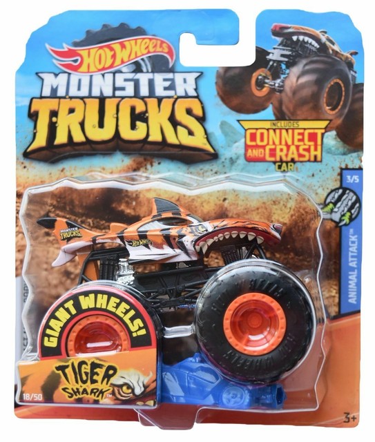 Hot Wheels Monster Trucks Tiger Shark Includes Connect and Crash car 1: