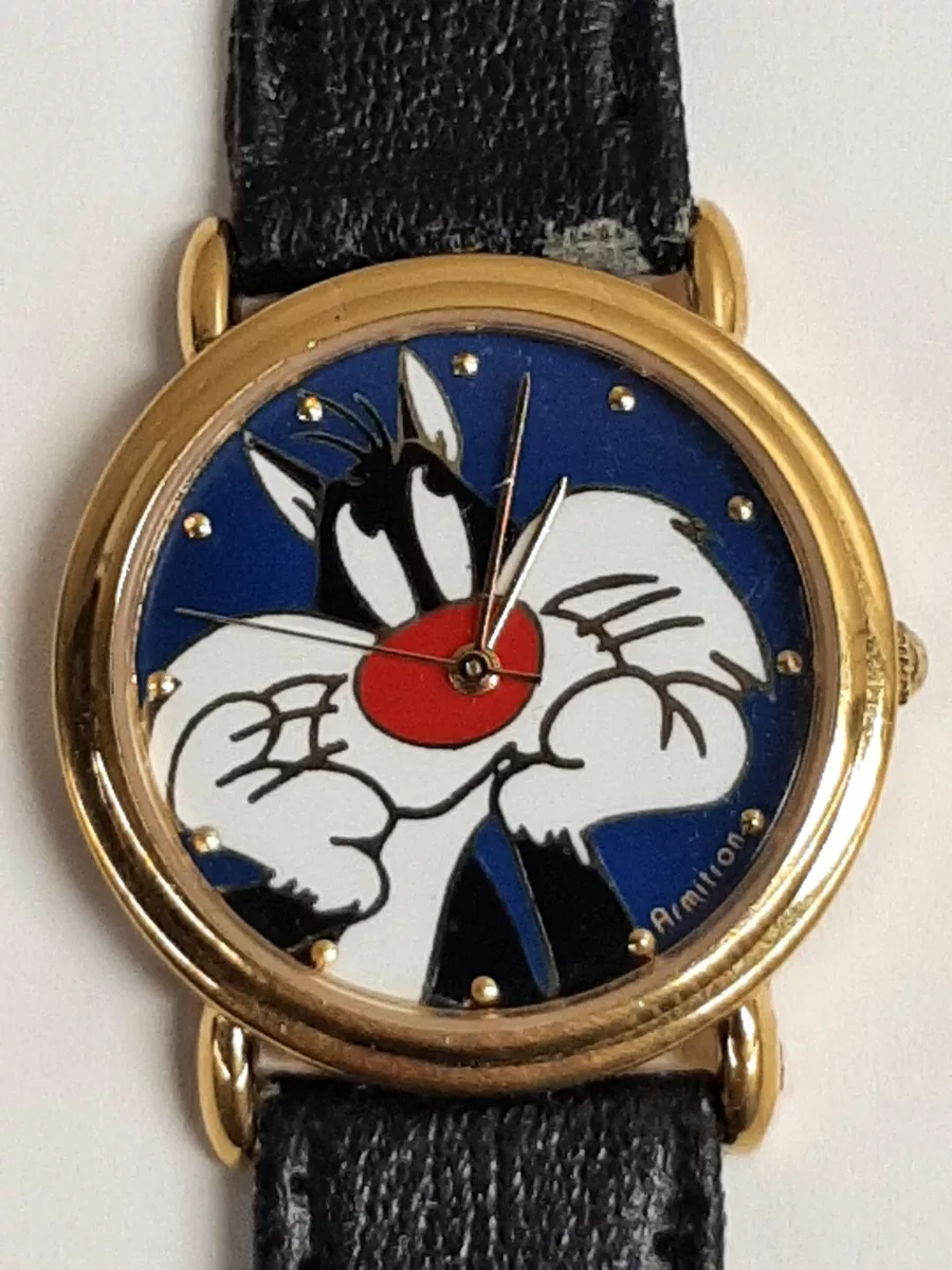 Vtg Sylvester the Cat Quartz Watch Looney Tunes Warner Bros WORKING Lot 1 802