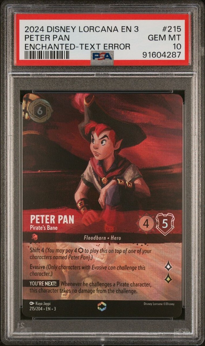 ロルカナ　エンチャーデットピーターパン など (BE PREPARED..) Disney Lorcana Peter Pan Text Error Enchanted #215/204 PSA